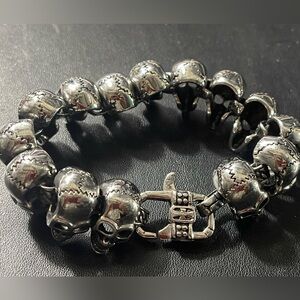 Edgy Polished Stainless Skull Bracelet for Men